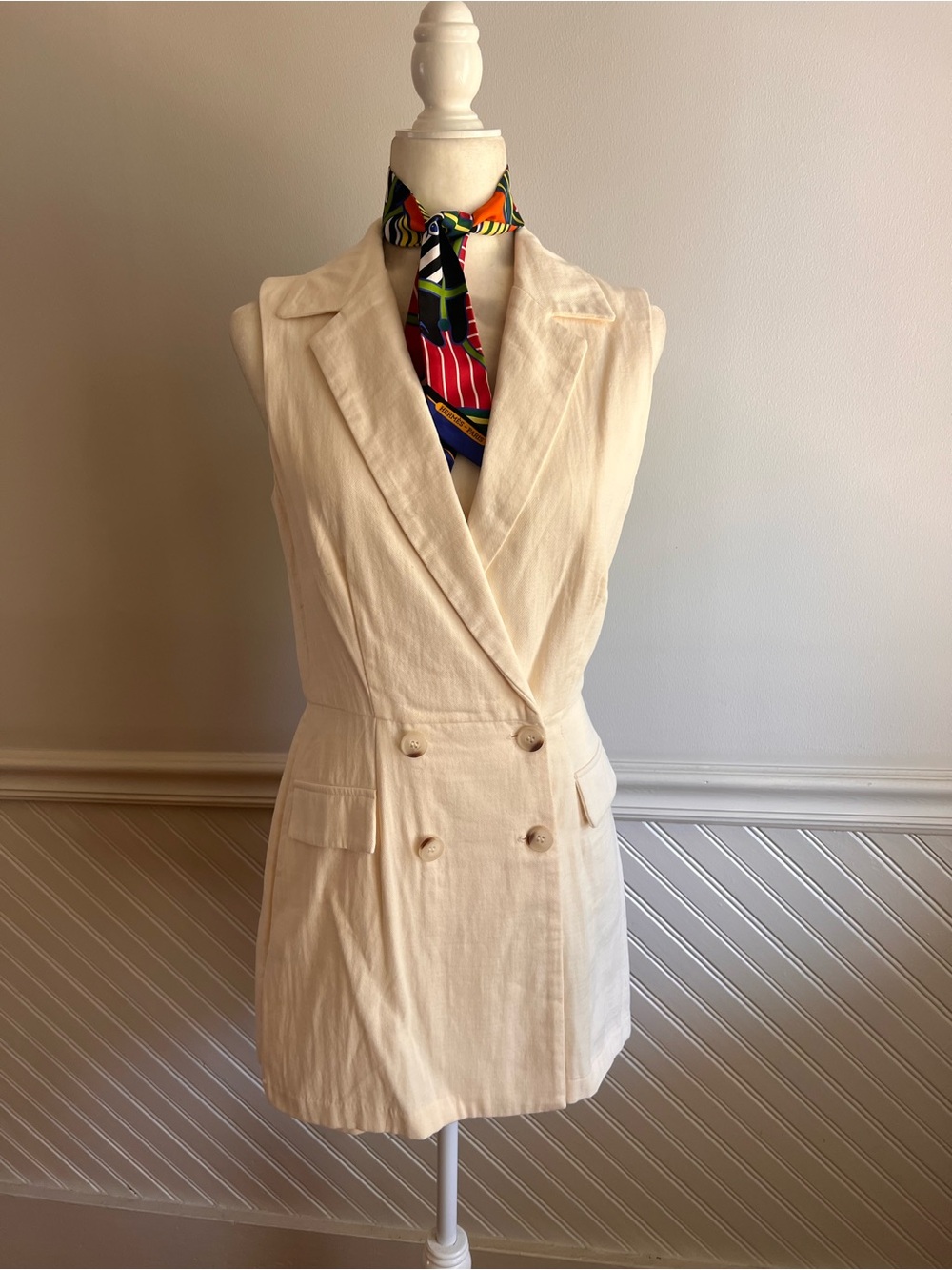 Sleeveless Double-Breasted Cream Blazer Vest